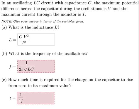 Solved In An Oscillating Lc Circuit With Capacitance C Chegg