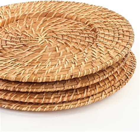 Koyal Honey Brown Rattan Charger Plate 4 Pack Charger Plates