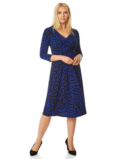 Roman Royal Blue Leopard Print Fit And Flare Skater Dress Matalan