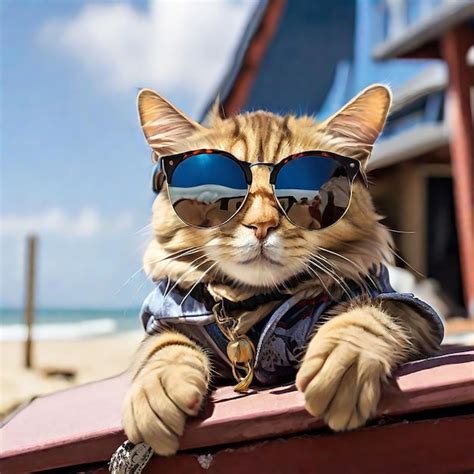 Premium Ai Image A Cat With Fashion Sunglasses Is Lying On The Roof