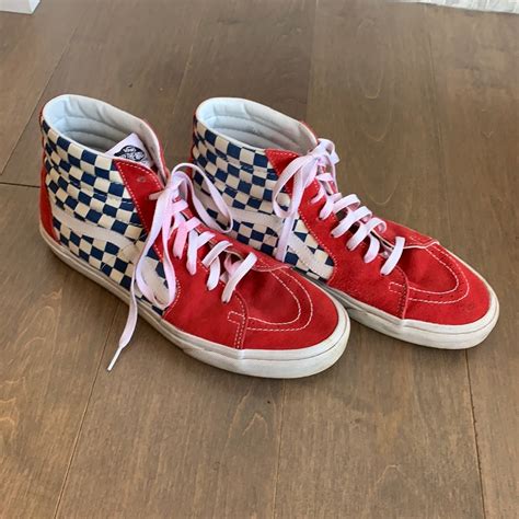 Vans Red Blue Checkerboard Sk8 Hi 11 Gem