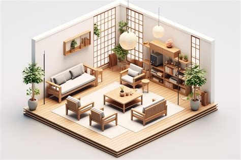 Premium Photo Isometric View Living Room Muji Style Open Inside