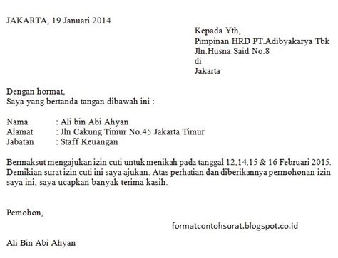 Contoh Surat Cuti Kerja Di Perusahaan Contoh Surat Izin Cuti Libur Kerja Bagi Karyawan Lengkap