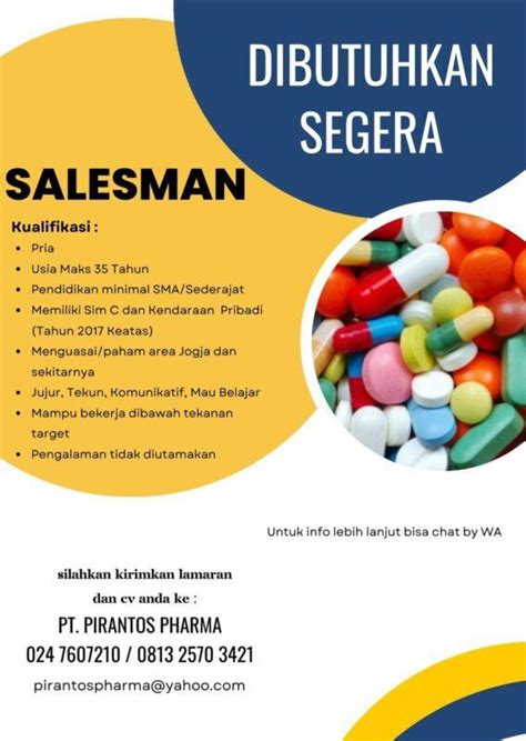 Lowongan Kerja Salesman Di PT Pirantos Pharma LokerJogja ID