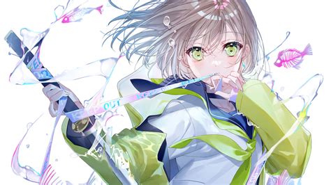 Wallpaper Anime Girls Green Eyes Brunette Schoolgirl School