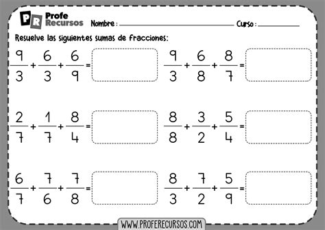 Ejercicios De Suma Y Resta De Fracciones