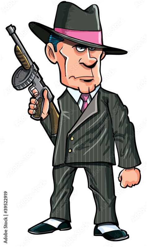 Cartoon 1920 gangster with a machine gun Stock Vector | Adobe Stock