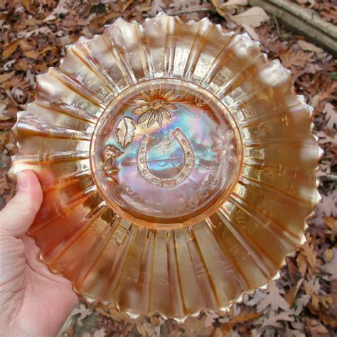 Antique Northwood Good Luck Marigold Carnival Glass Pce Bowl Carnival Glass