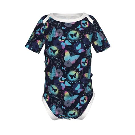 Yiaed Blue Butterfly Print Infant Climbing Short Sleeve Onesie One