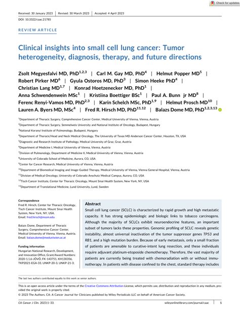 Pdf Clinical Insights Into Small Cell Lung Cancer Tumor