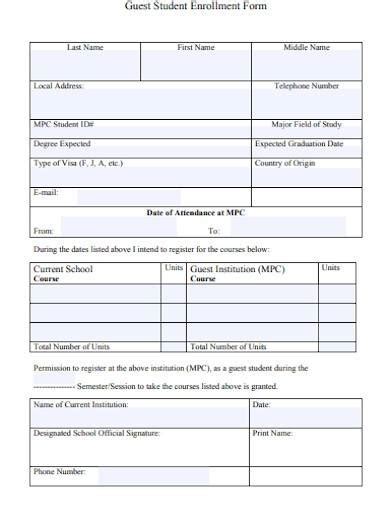 Free 10 Student Enrollment Form Samples And Templates In Ms Word Pdf