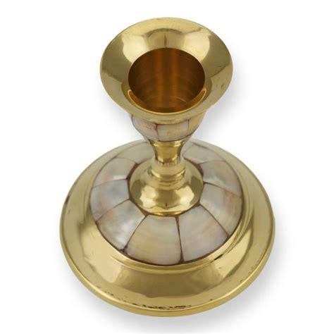 Brass Taper Candle Holder With Mother Of Pearl Inlay Blessedmart