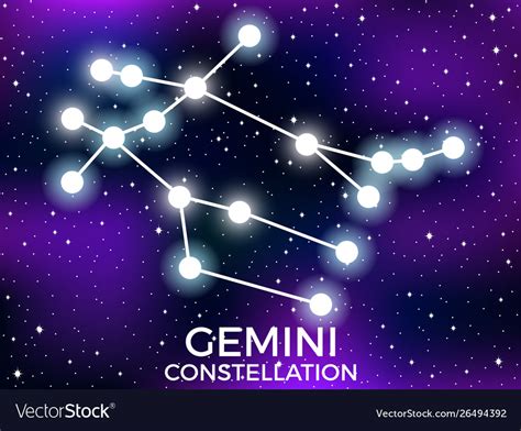 Gemini Constellation Starry Night Sky Cluster Vector Image