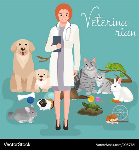 Group of pets and veterinary doctor with animals Vector Image