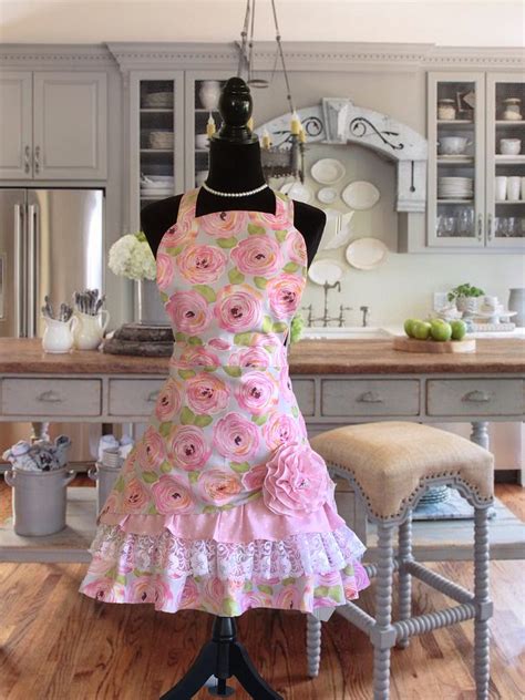 Womens Flirty Retro Pink Floral Apron Frilly Apron With Etsy