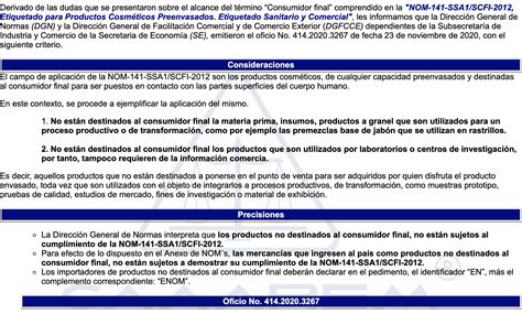 Criterio Productos No Destinados Al Consumidor Final NOM 141 SSA1