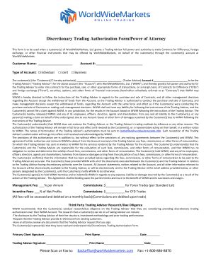 Fillable Online Discretionary Trading Authorization Form Power Of