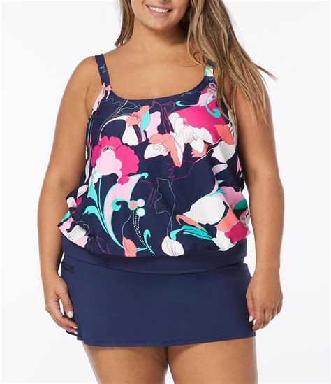 Beach House Plus Size Sarah Avalon Floral Side Tie Blouson Tankini Swim Top And Paloma Beach Emma