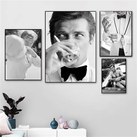 Czarno Bia Y S Ynny Aktor Roger Moore Plakat Rysunek Malarstwo