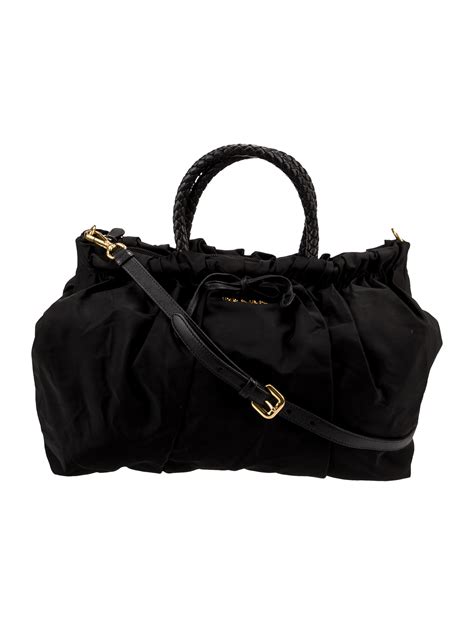 Prada Soft Calf Trimmed Tessuto Tote Black Totes Handbags