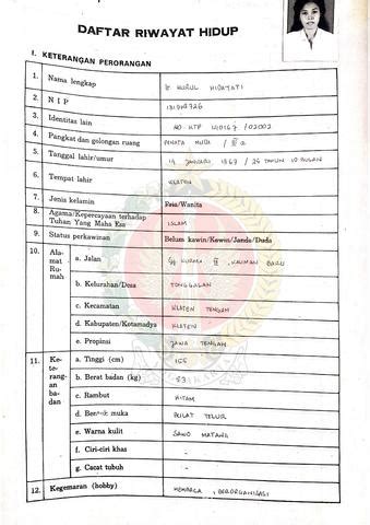 Daftar Riwayat Hidup Calon Peserta Penataran P 4 Kelas Nusa Atas Nama