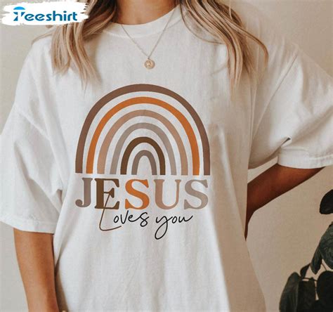 Jesus Loves You Bible Verse Shirt Love Like Jesus Rainbow Unisex Hoodie Short Sleeve