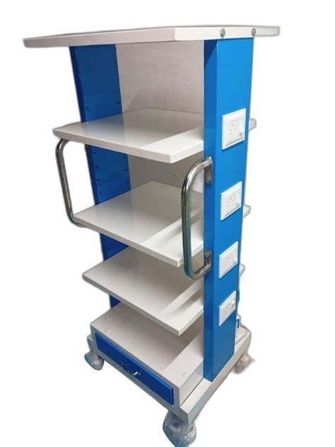 White Blue Mild Steel Monitor Trolley For Hospital Size