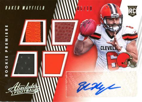 2018 Panini Absolute Baker Mayfield Rookie Premiere Quad Patch Auto