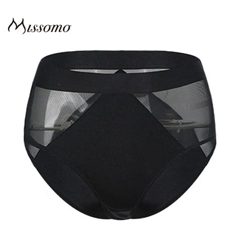 Missomo 2017 New Fashion Women Black Lace Sexy Semi Sheer Wide Elastic Mid Rise Underwear Nets