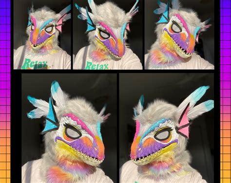 Pastel Siren Premade Furry Fursuit Dino Mask Head Feathers Etsy