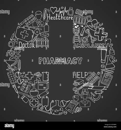 Hand Drawn Medicine Icon Set Health Care Pharmacy Doodle Icons