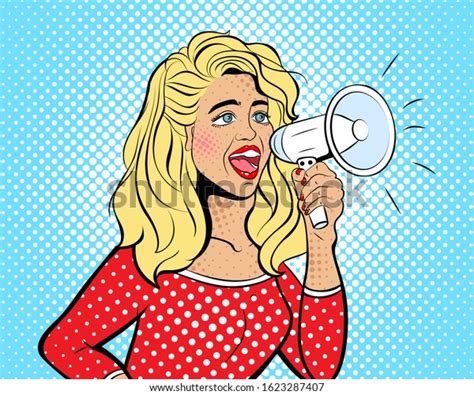 Sexy Young Woman Open Mouth Megaphone Stock Vector Royalty Free