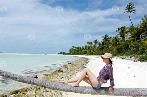 Young Woman Relaxing On Deserted Tropical Island Stock Image Image