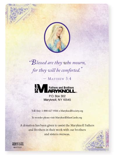 Blessed Mother Sympathy Mass Cards