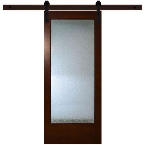 Steves And Sons 24 In X 84 In Modern Full Lite Rain Glass Stained Pine Interior Barn Door With