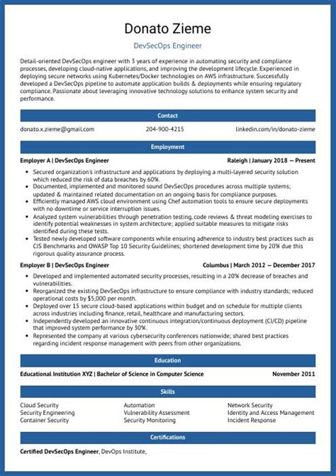 Devsecops Engineer Resume Cv Example And Writing Guide