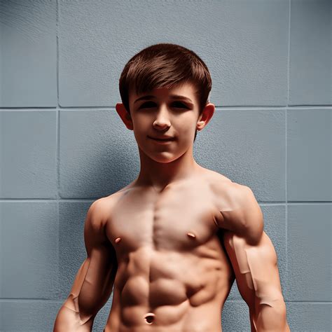 Muscular 13yearold Boy Flexing Defined Muscle Creative Fabrica