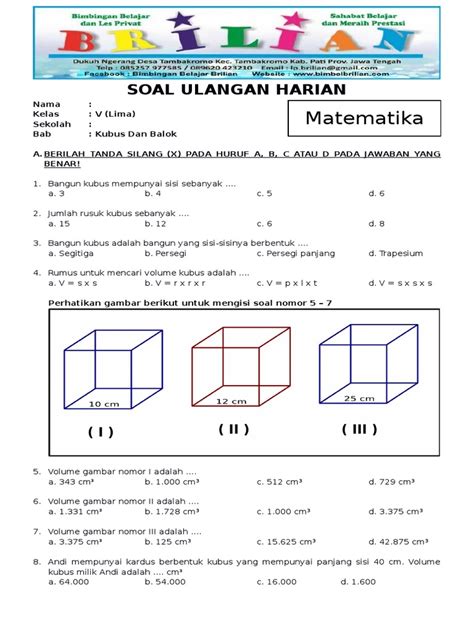 Soal Matematika Bangun Ruang Dan Jawabannya Pelajaranku