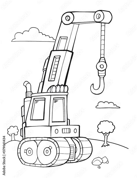 Construction Crane Truck Coloring Book Page Vector Illustration Art