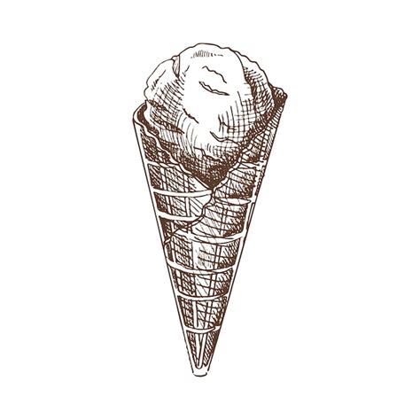 Un Boceto De Color Dibujado A Mano De Un Cono De Waffle Con Helado