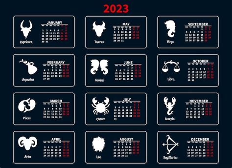 Calendario 2023 Con Signos Del Zodiaco En Un Fondo Azul Impresión Del