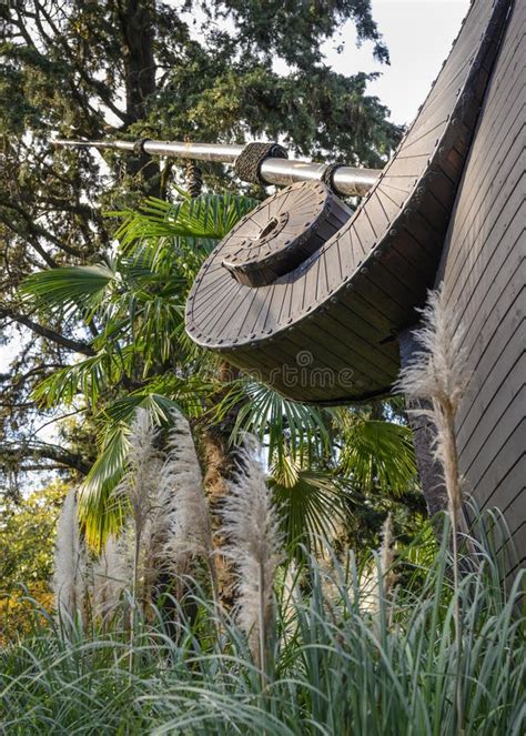 The Bow Decoration of a Wooden Sailing Ship in a Tropical Forest in an Amusement Park Editorial ...