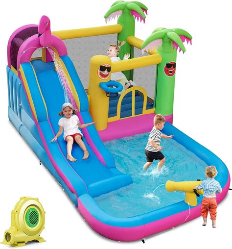 Honey Joy Inflatable Water Slide Giant Water Bounce House Park W Climbing Wall