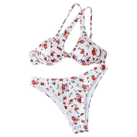 Bikini Floral De Un Hombro Para Mujer Traje De Ba O De Corte Alto Sexy