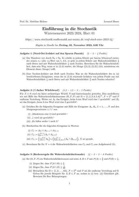 Grundlagen Der Stochastik Wi Se 23 24 Blatt 01 Prof Dr Matthias