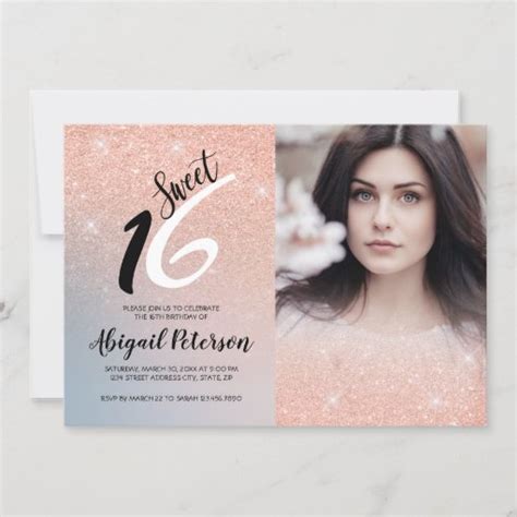 Elegant Rose Gold Glitter Ombre Sweet Sixteen Invitation Zazzle