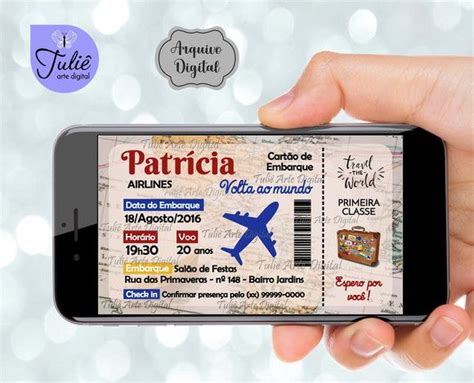 Convite Digital Viagem Cartão de Embarque Tipo Ingresso Elo7 Produtos