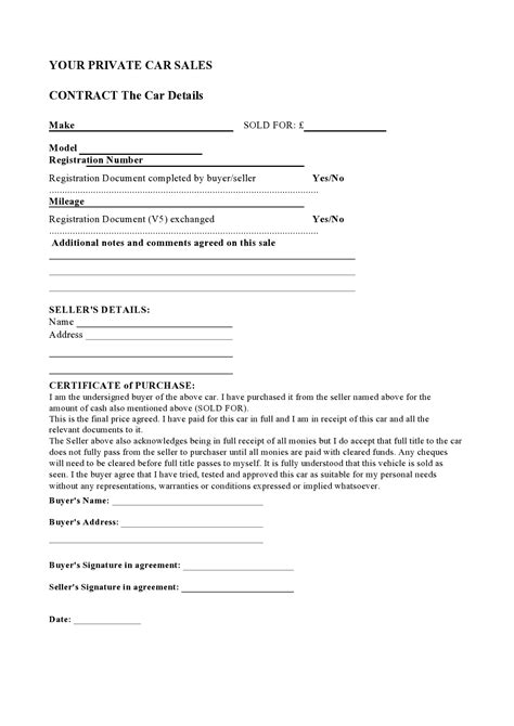 Car Sales Contract Template Word