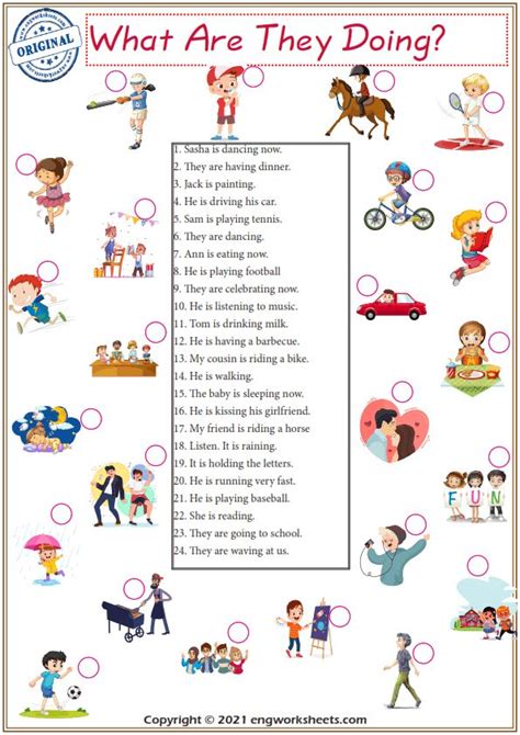 Present Continuous Tense Exercises Free Printable Present Continuous Tense Esl Worksheets