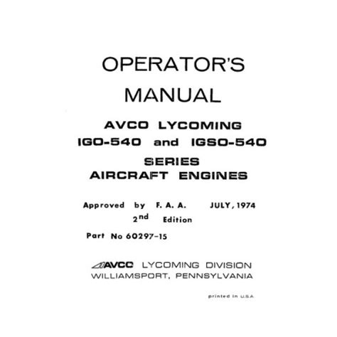 Lycoming IGO-540 and IGSO-540 Series 60297-15-1 Aircraft Engines ...